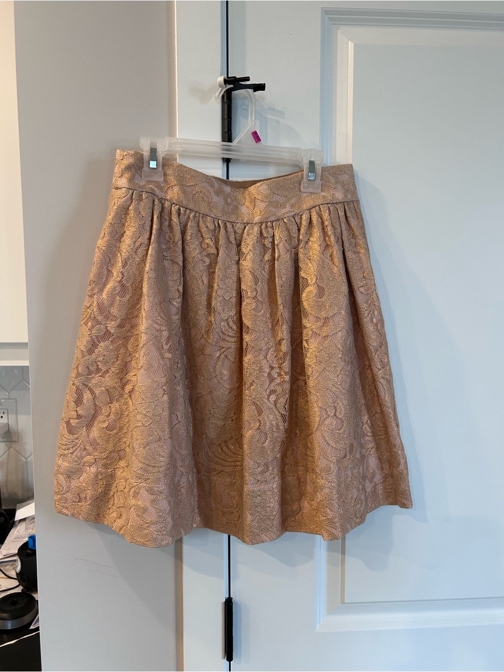 NWTBanana Republic Monogram Rose Gold Metallic Brocade Floral Lace Pleated Skirt